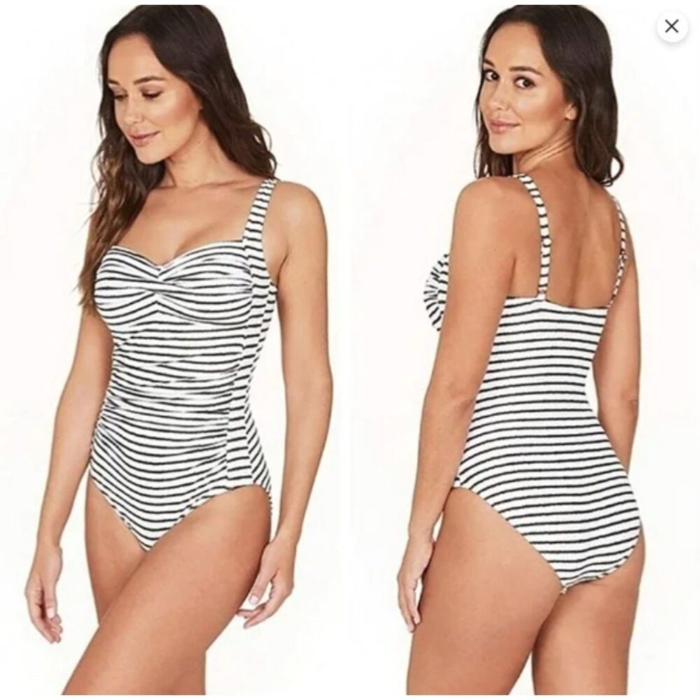 Nip tuck striped twist front one piece swim suit size US 6 Niptuck tummy control